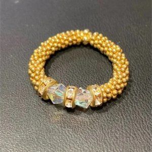 AB Swarovski crystal Stretch ring clear Gold vermeil